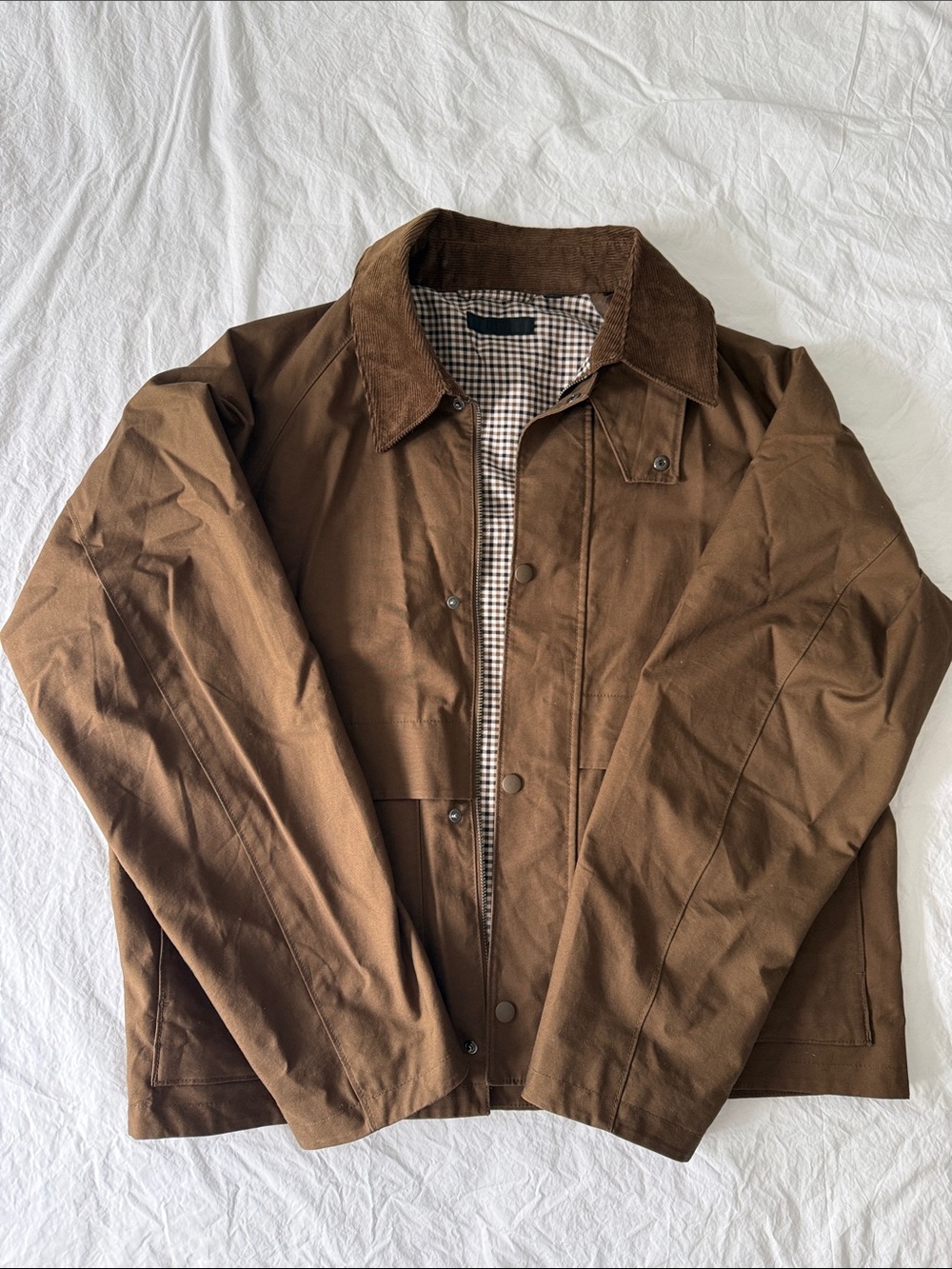 Uniqlo Men’s Brown Barn Jacket / Chore Coat with Corduroy Collar